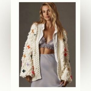 RARE Anthropologie Bubble Sleeve Chunky Knit Sweater NWT